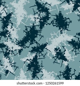 Winter camouflage of various shades of blue color. It is a colorful seamless pattern that can be used as a camo print for clothing and background and backdrop or computer wallpaper