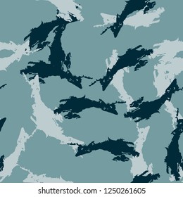 Winter camouflage of various shades of blue color. It is a colorful seamless pattern that can be used as a camo print for clothing and background and backdrop or computer wallpaper