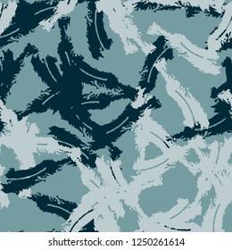 Winter camouflage of various shades of blue color. It is a colorful seamless pattern that can be used as a camo print for clothing and background and backdrop or computer wallpaper