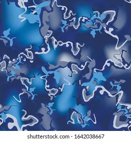 Winter camouflage of various shades of blue and grey colors. It is a colorful seamless pattern that can be used as a camo print for clothing and background and backdrop or computer wallpaper
