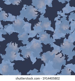 Winter camouflage of various shades of blue and grey colors. It is a colorful seamless pattern that can be used as a camo print for clothing and background and backdrop or computer wallpaper