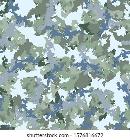 Winter camouflage of various shades of grey, blue and green colors. It is a colorful seamless pattern that can be used as a camo print for clothing and background and backdrop or computer wallpaper