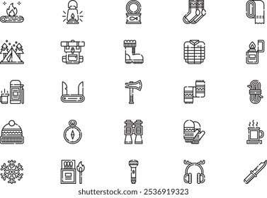 Winter camp icon collection is a vector illustration with editable stroke.