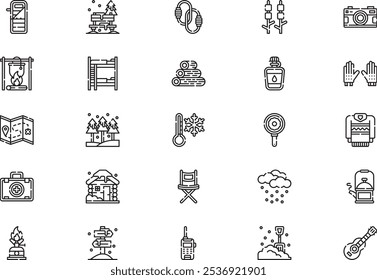La colección de iconos de campamento de invierno es una Ilustración vectorial con trazo editable.