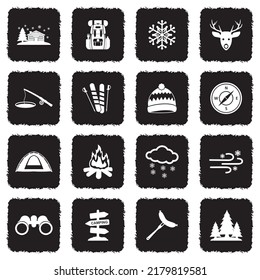 Winter Camp Icons. Grunge Black Flat Design. Vector Illustration.