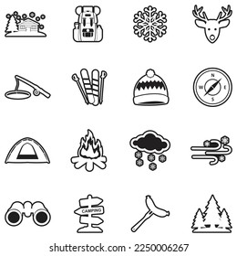Winter Camp Icons. Line With Fill Design. Vector Illustration.