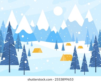 Winter Camp in The Mountains and Full of Snow
