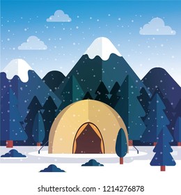 Winter Camp Tent Vector Design