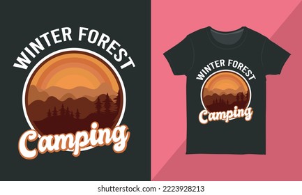 Winter Camping T-shirt Design Template. Outdoors T-shirt Design Concept 