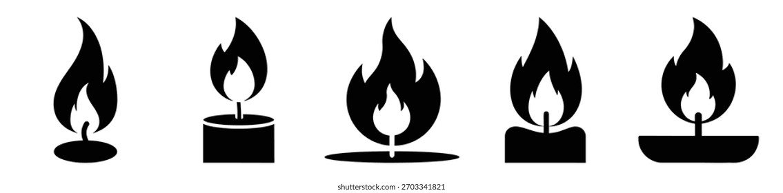 design de vetor de chama de vela de inverno com silhueta preta e fundo branco