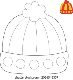 Winter cap coloring page, preschool activity pages
