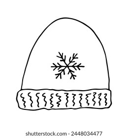 Winter cap doodle Hand drawn winter accessories Single design element for card, print, design, decor