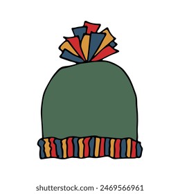 Winter cap doodle Hand drawn winter accessories Single design element for card, print, design, decor