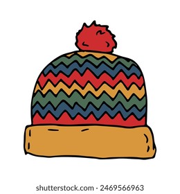 Winter cap doodle Hand drawn winter accessories Single design element for card, print, design, decor