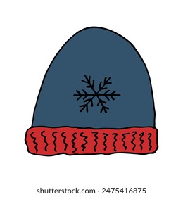 Winter cap doodle Hand drawn winter accessories Single design element for card, print, design, decor