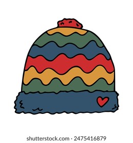 Winter cap doodle Hand drawn winter accessories Single design element for card, print, design, decor