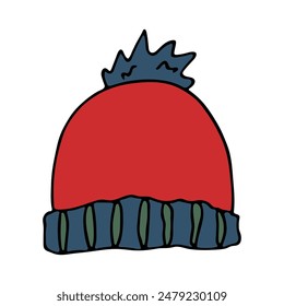 Winter cap doodle Hand drawn winter accessories Single design element for card, print, design, decor