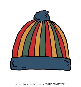 Winter cap doodle Hand drawn winter accessories Single design element for card, print, design, decor