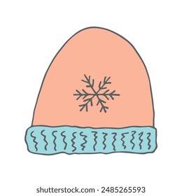 Winter cap doodle Hand drawn winter accessories Single design element for card, print, design, decor