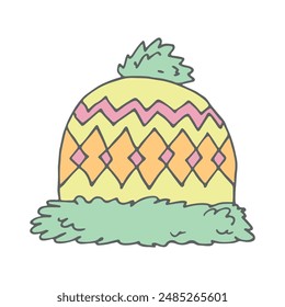 Winter cap doodle Hand drawn winter accessories Single design element for card, print, design, decor