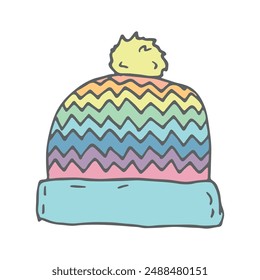 Winter cap doodle Hand drawn winter accessories Single design element for card, print, design, decor