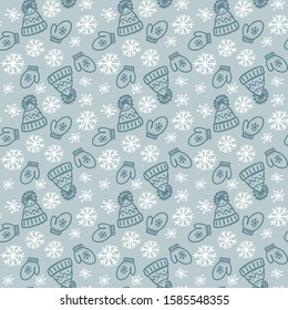 Winter cap hand drawn seamless vector pattern. Christmas sketch texture. Winter holiday nice illustration. New Year textile, wrapping paper, background design