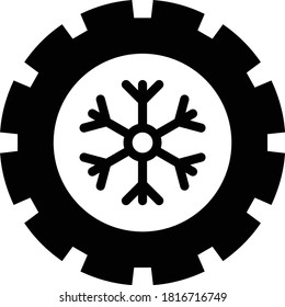 Winter car tire concept, Snow tyre with metal studs vector Glyph Icon design, Wheel Repair and Auto Shop Equipment on White background,  Road sign Winter equipment, 