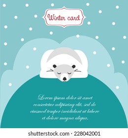 Winter card with bear and snow.