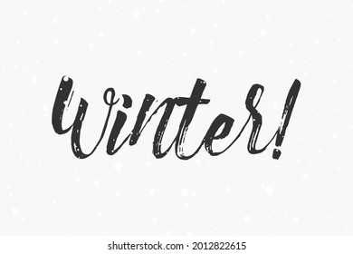 Winter card. Beautiful greeting banner poster scratched calligraphy inscription text word. Hand drawn design. Handwritten modern brush lettering snow background isolated vector