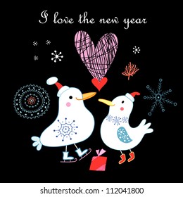 Winter card with birds