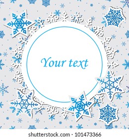 winter card with blue snowflakes