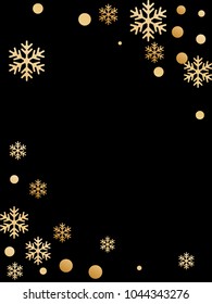 Winter card border of snow flakes falling vector background. Snowflake flying border macro illustration, card or banner with snow elements, flakes confetti scatter frame. Cold weather winter symbols.