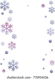 Winter card border of snow flakes falling vector background. Snowflake flying border macro illustration, card or banner with snow elements, flakes confetti scatter frame. Cold weather winter symbols.