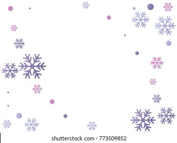 Winter card border of snow flakes falling vector background. Snowflake flying border macro illustration, card or banner with snow elements, flakes confetti scatter frame. Cold weather winter symbols.
