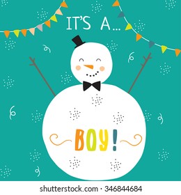 winter card its a boy with snowman