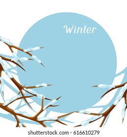 Winter card with branches of tree and snow. Seasonal illustration.