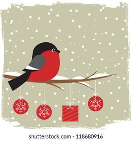   Winter card with bullfinch