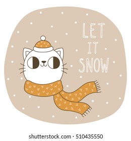 Winter card with cat and text Let it snow