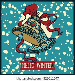 Winter card with christmas bells, vector illustration