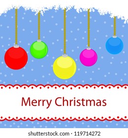 Winter card with colored balls and space for your text, vector illustration