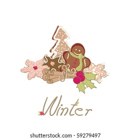 winter card with cookies