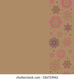 Winter card copy space (place for your text). Merry Christmas, New Year and Happy Holiday vector illustration. Christmas card with vertical snowflakes design on beige background.