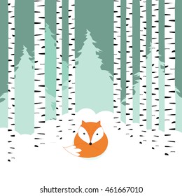 Winter card with cute and alone fox