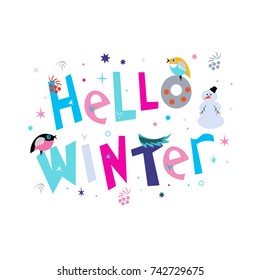 Winter card. Cute animals. Vector illustration.