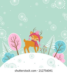 Winter card with cute deer.