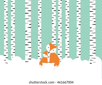 Winter card with cute foxes
