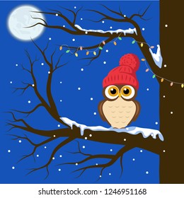 Winter card with cute owl