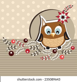 Winter card with cute owl