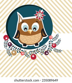 Winter card with cute owl