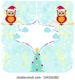Winter card with cute owls 
